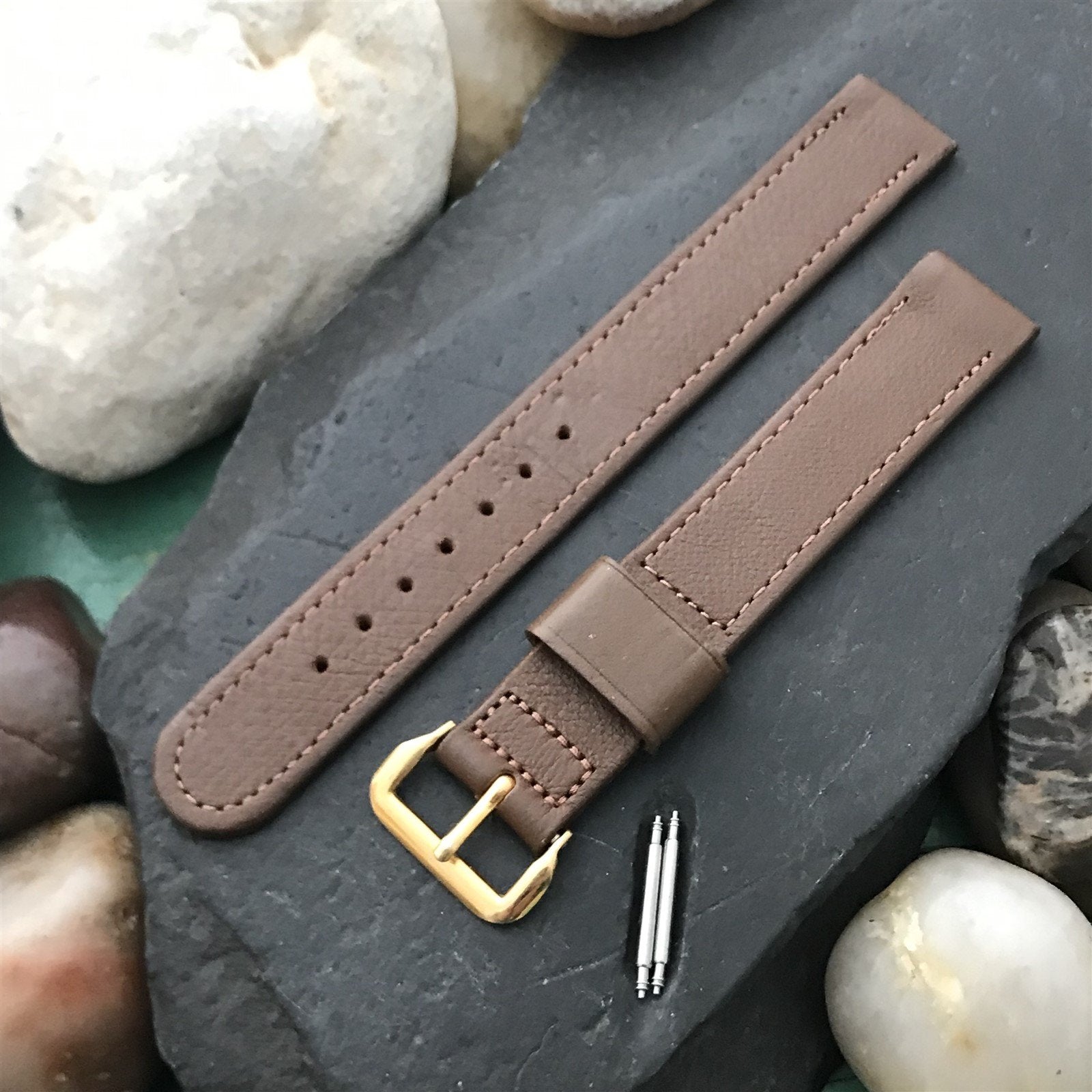 5/8" Gemex Long Brown Calfskin Single-Keeper nos 1950s Unused Vintage Watch Band