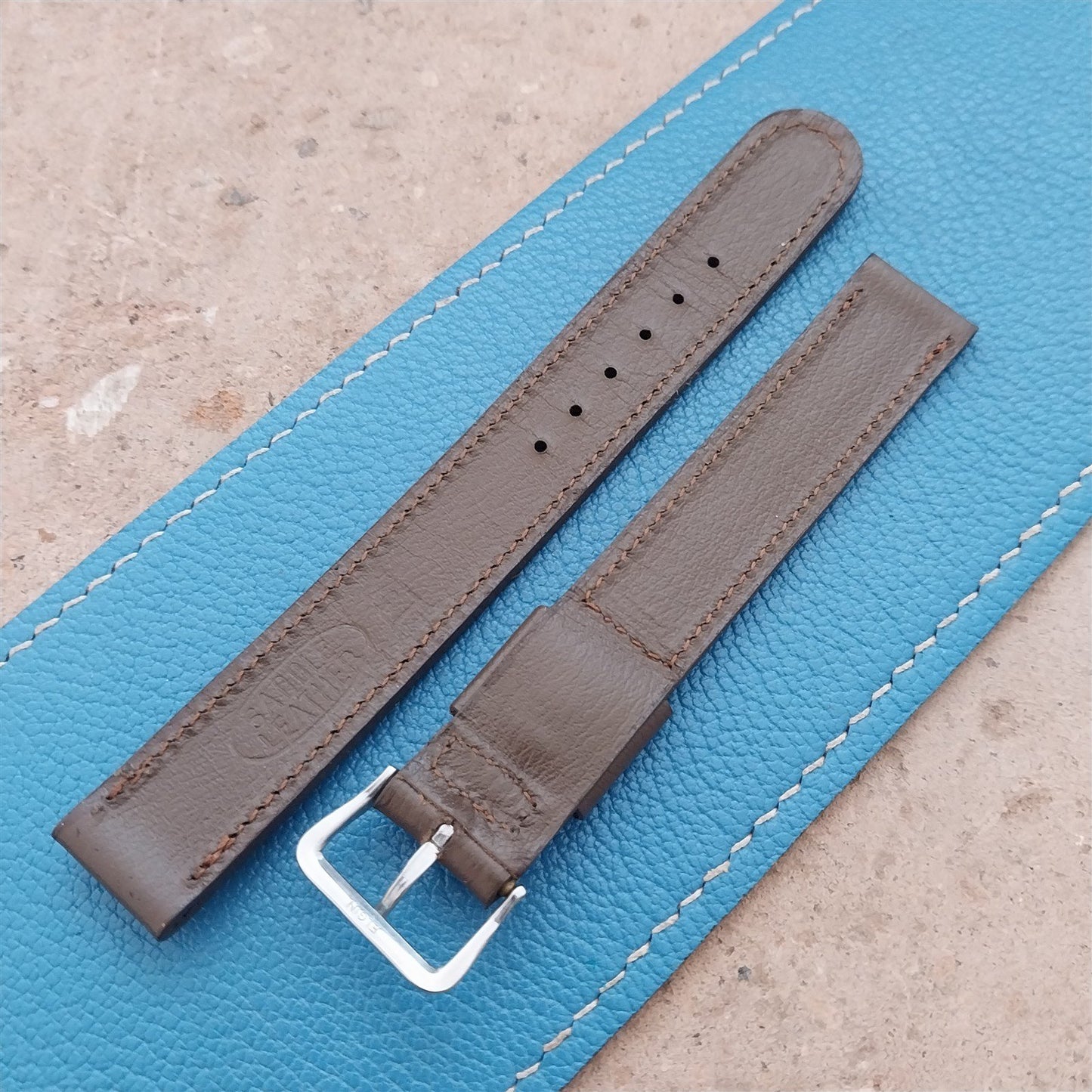 5/8" Long Saddle Leather ORD A-11 1950s Unused Watch Strap & Elgin Buckle