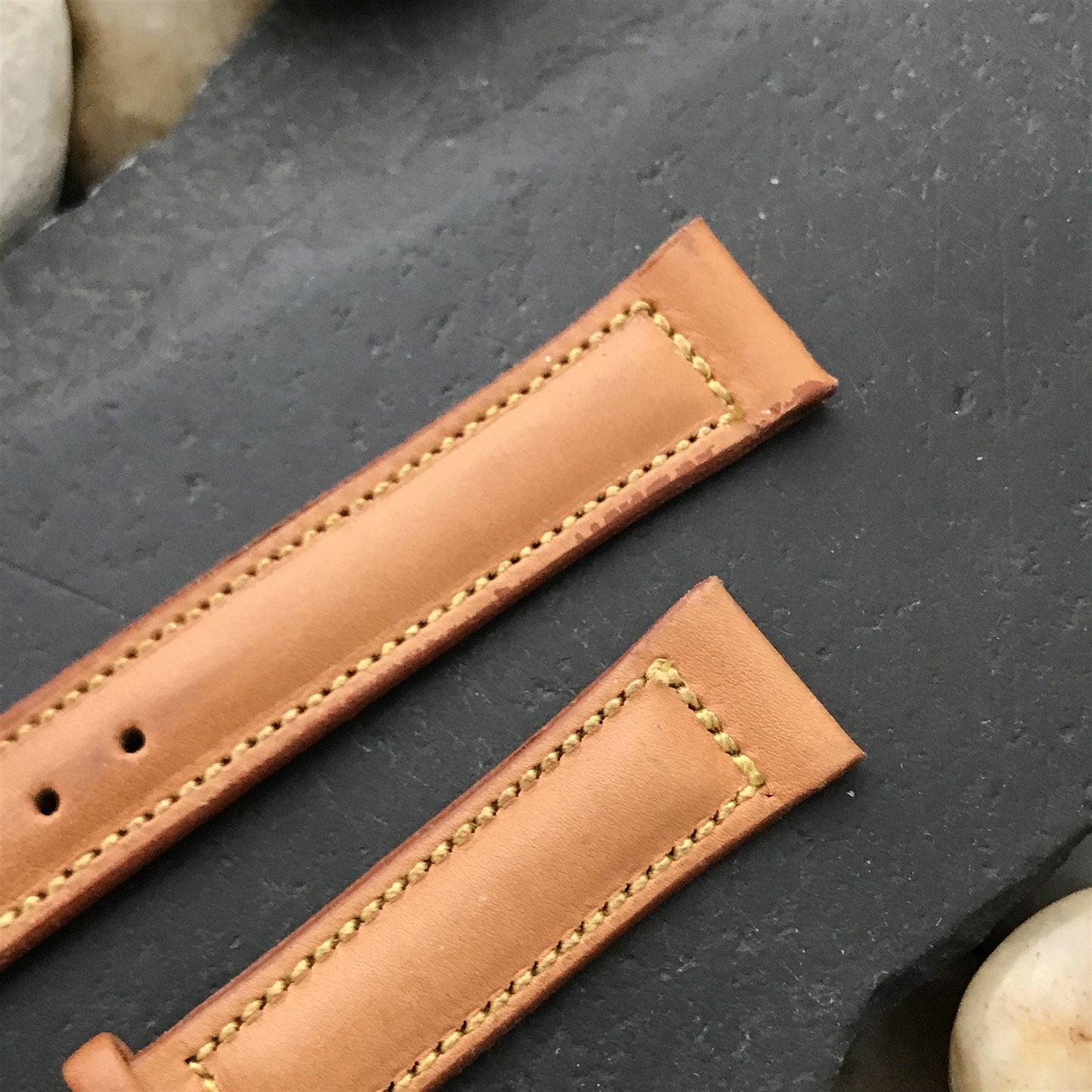 5/8" Gruen Calf Leather nos Unused Vintage Watch Band & Gold-Filled Logo Buckle