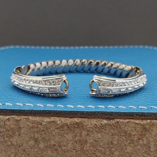 Ladies Yellow & White Gold-Fill Rhinestone Unused 50s Vintage Cocktail Watch Band