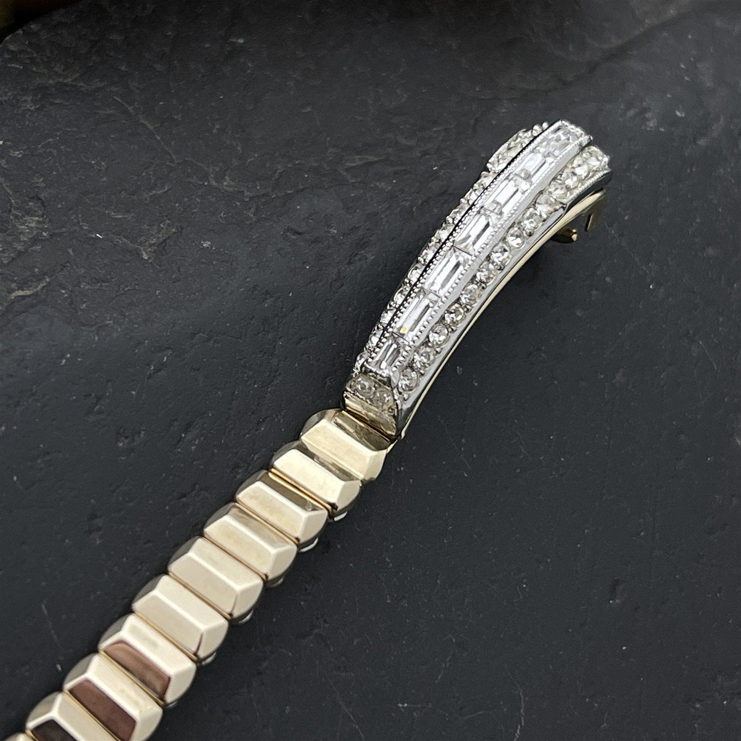 Ladies Yellow & White Gold-Filled Rhinestone Unused nos 1950s Vintage Watch Band