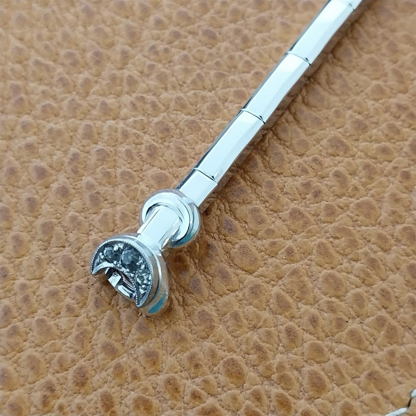 White Gold-Fill & Rhinestone Ladies Single-Lug Speidel Unused Vintage Watch Band