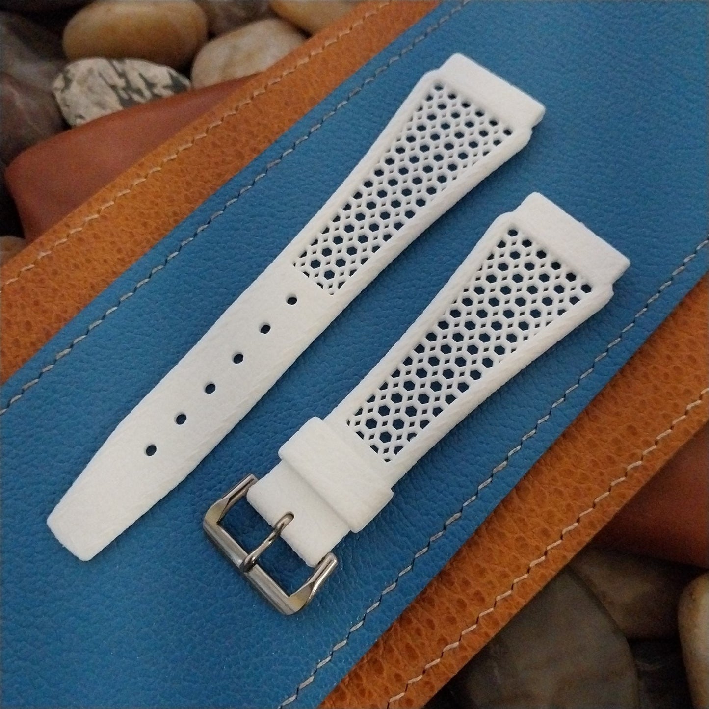 22mm Skindiver White & ACIER Golay Playa Swiss Unused 1970s Vintage Watch Band