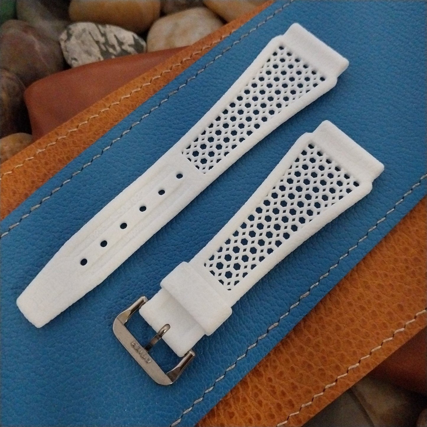 22mm Skindiver White & ACIER Golay Playa Swiss Unused 1970s Vintage Watch Band