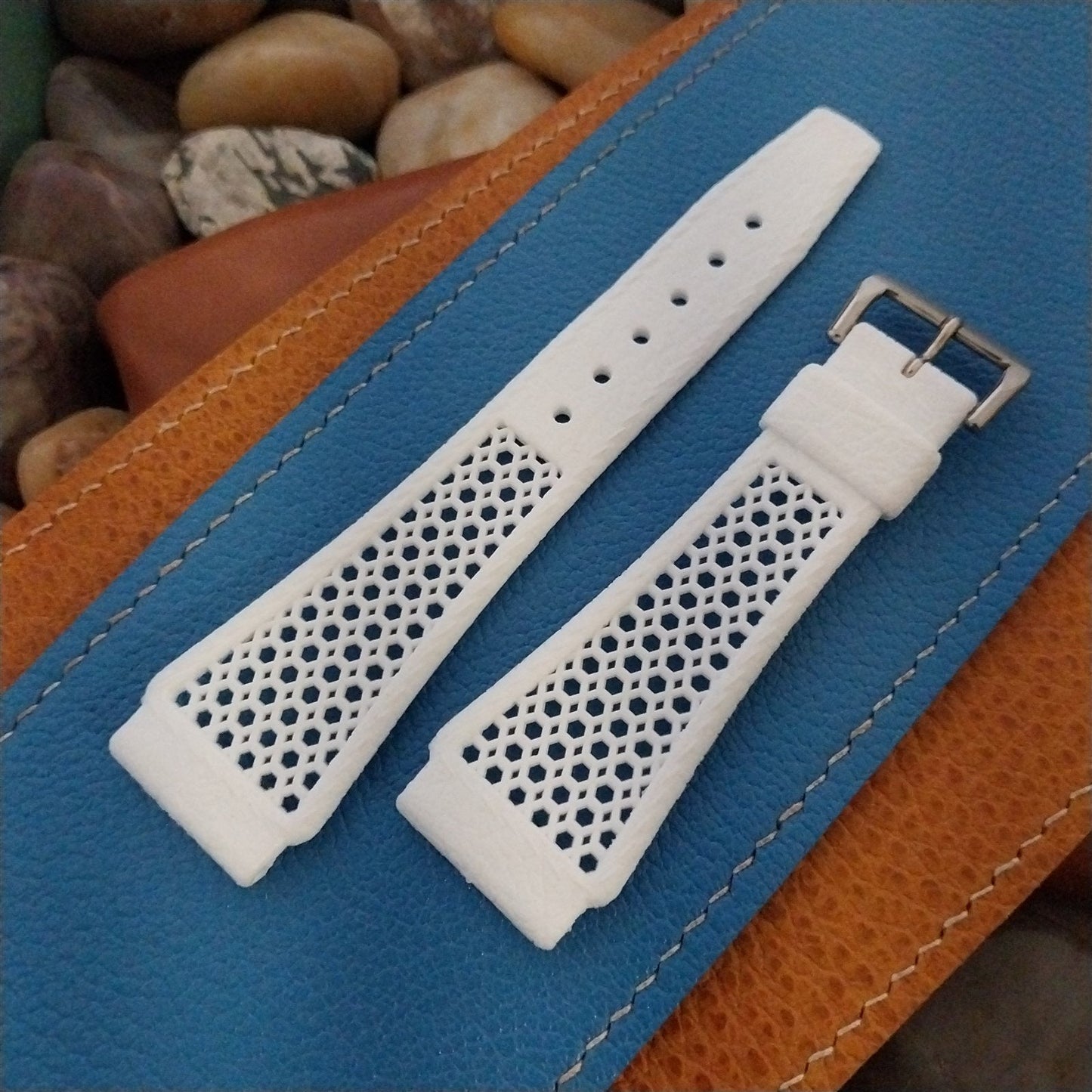 22mm Skindiver White & ACIER Golay Playa Swiss Unused 1970s Vintage Watch Band