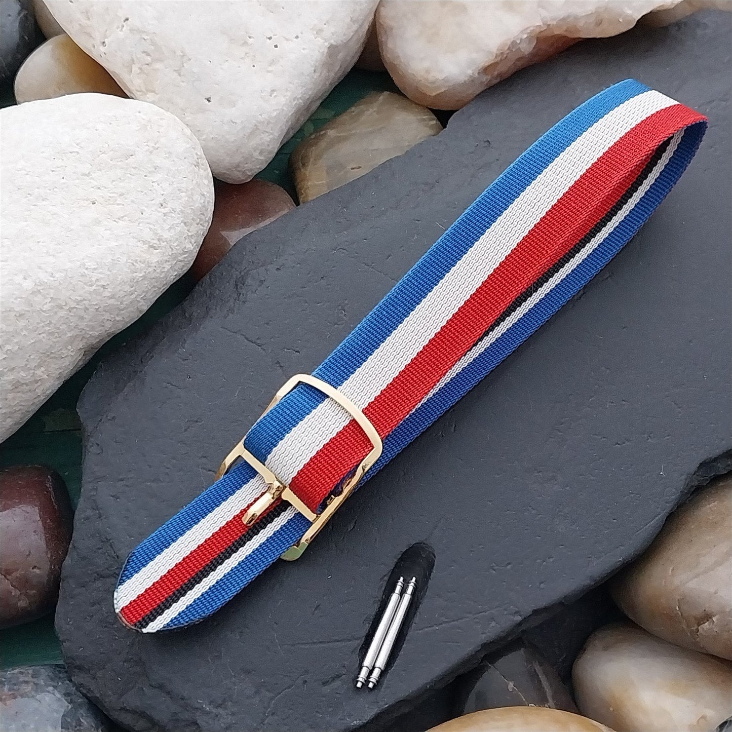 16mm Perlon Reversible Red White & Blue Unused Classic 1960s Vintage Watch Band