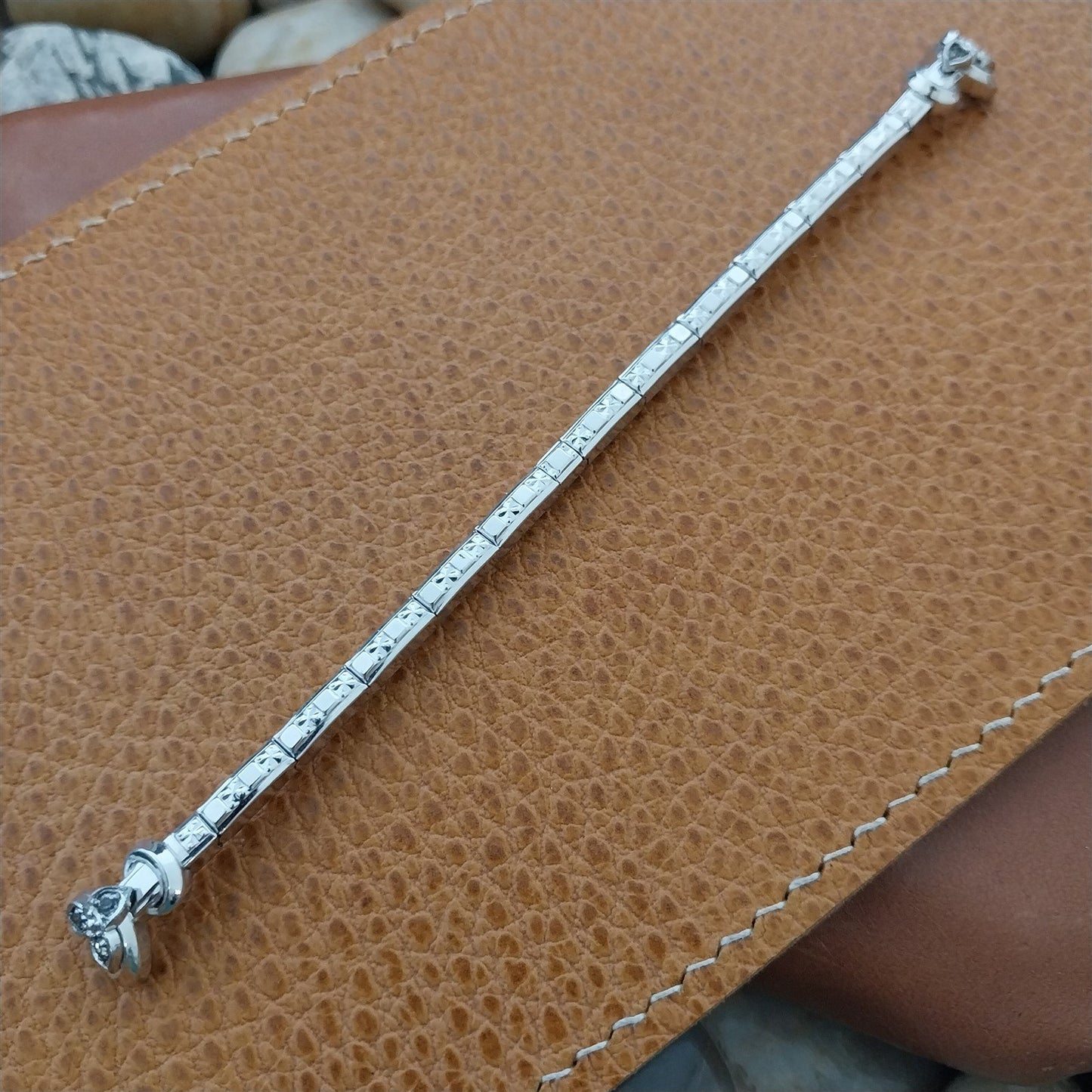 White Gold-Fill & Rhinestone Ladies Single-Lug Speidel Unused Vintage Watch Band