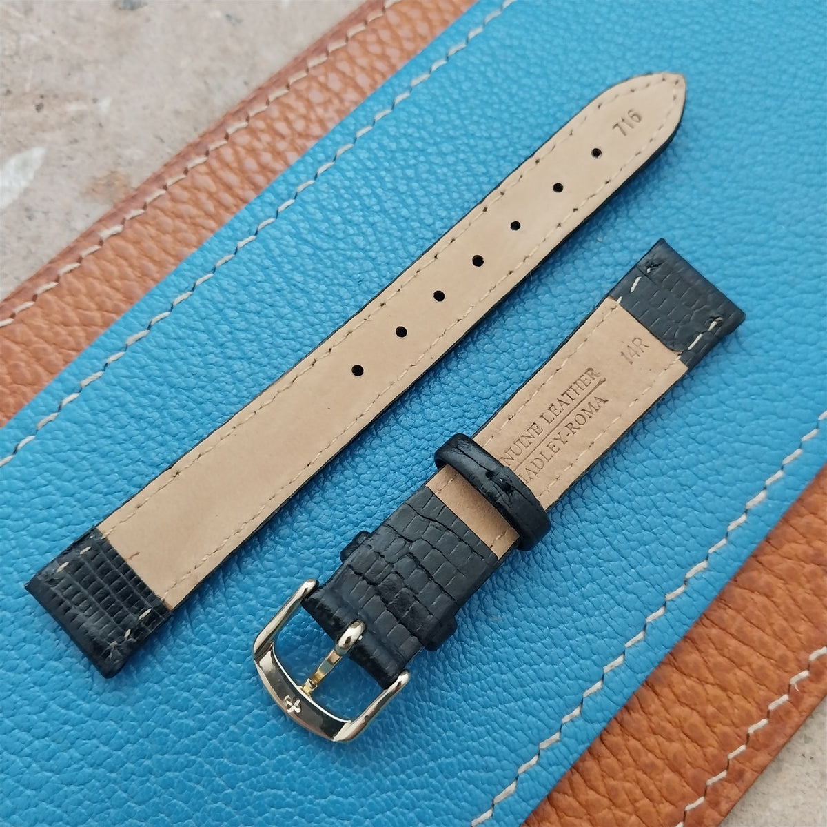 14mm Ladies Black Lizard Tapered Hadley Roma Watch Strap