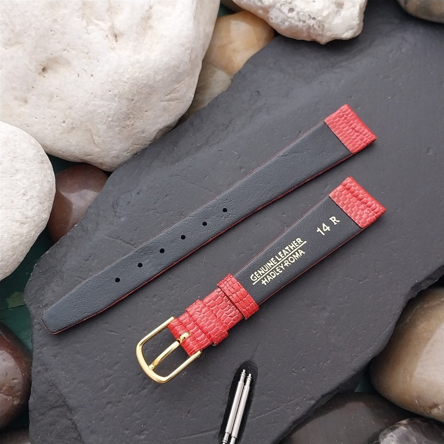 14mm Lizard Ladies Red Hadley Roma Tapered 14/10 Unused Vintage Watch Band