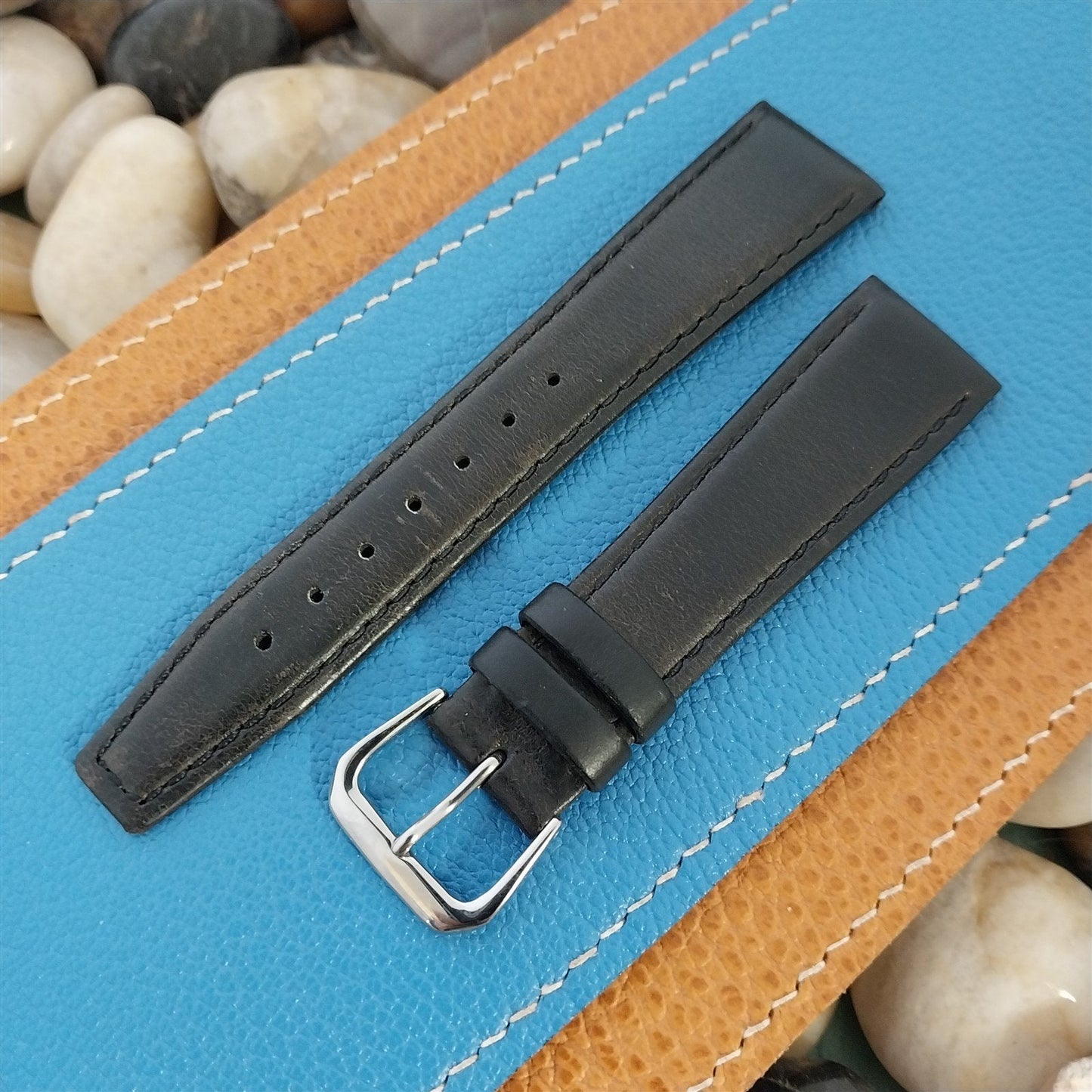 20mm Hadley Roma Tapered Patina Black Leather 20/16 Unused Vintage Watch Band