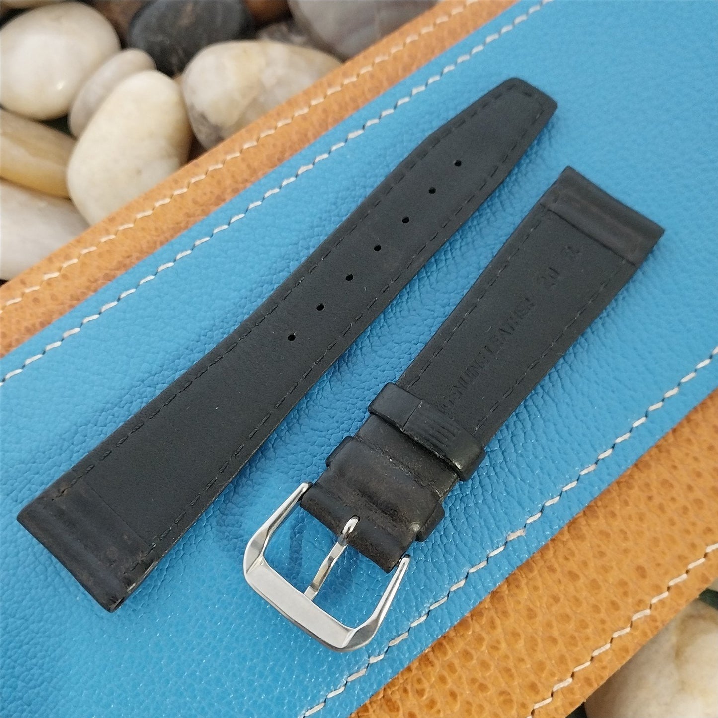 20mm Hadley Roma Tapered Patina Black Leather 20/16 Unused Vintage Watch Band