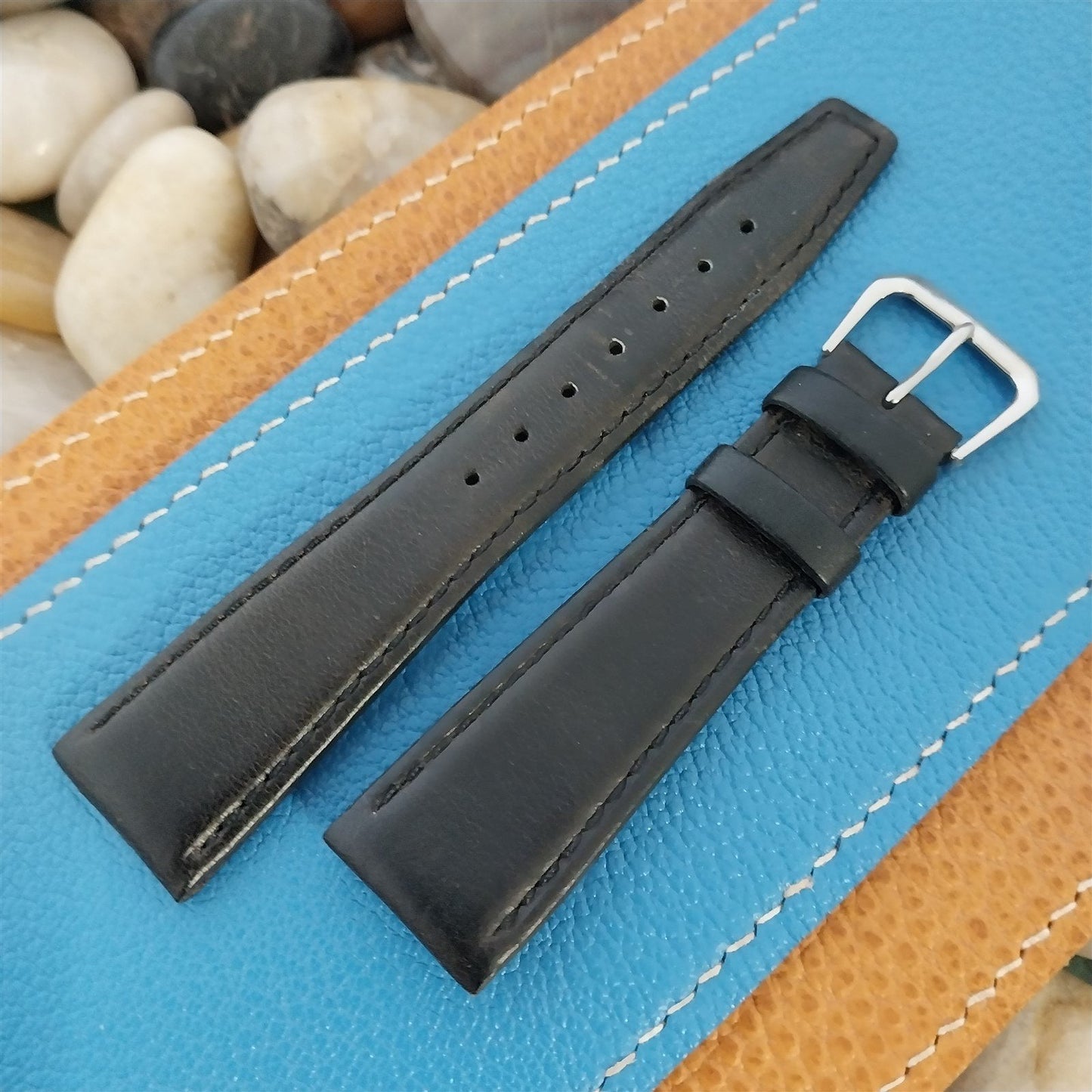 20mm Hadley Roma Tapered Patina Black Leather 20/16 Unused Vintage Watch Band