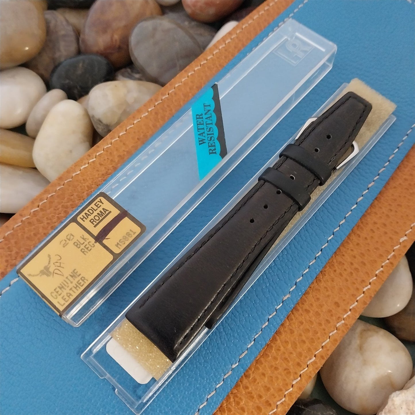 20mm Hadley Roma Tapered Patina Black Leather 20/16 Unused Vintage Watch Band