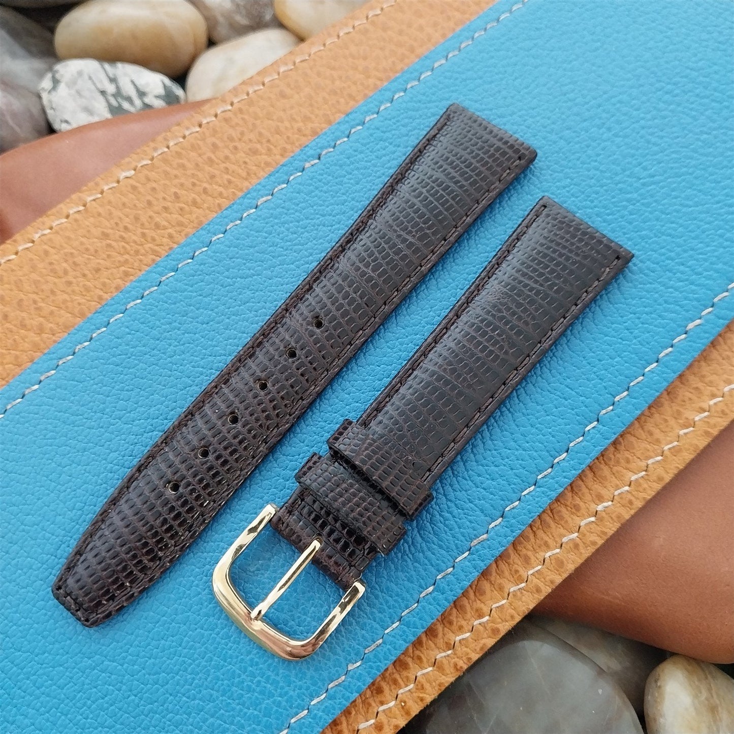 20mm Hadley Roma Tapered Lizard-Grain Leather 20/16 Unused Vintage Watch Band