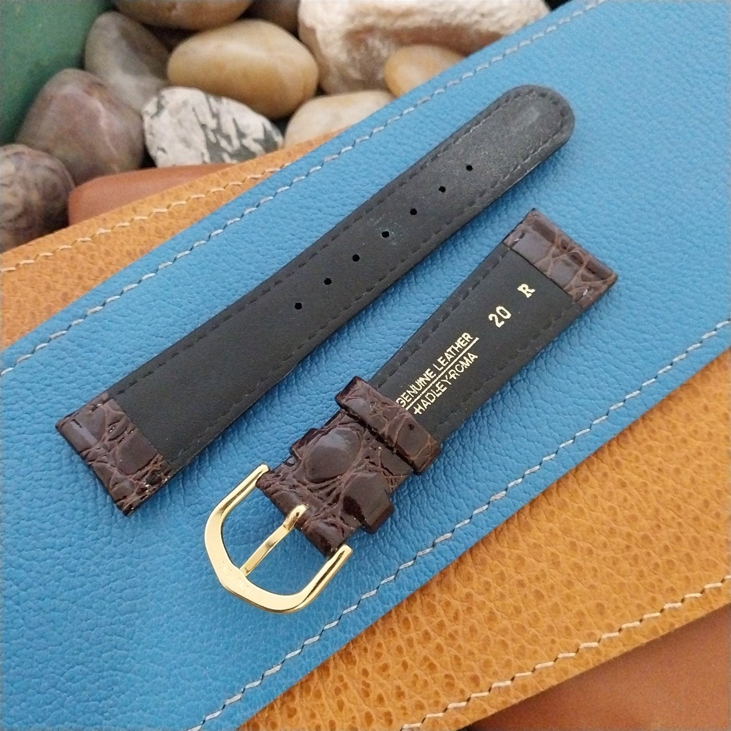 20mm Hadley Roma Tapered Croco-Grain Leather 20/16 Unused Vintage Watch Band