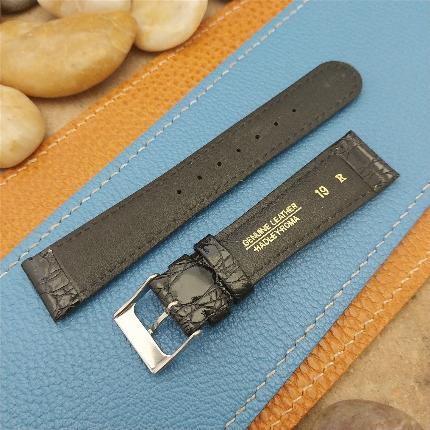 19mm Hadley Roma Tapered Imitation Crocodile Leather Unused Vintage Watch Band