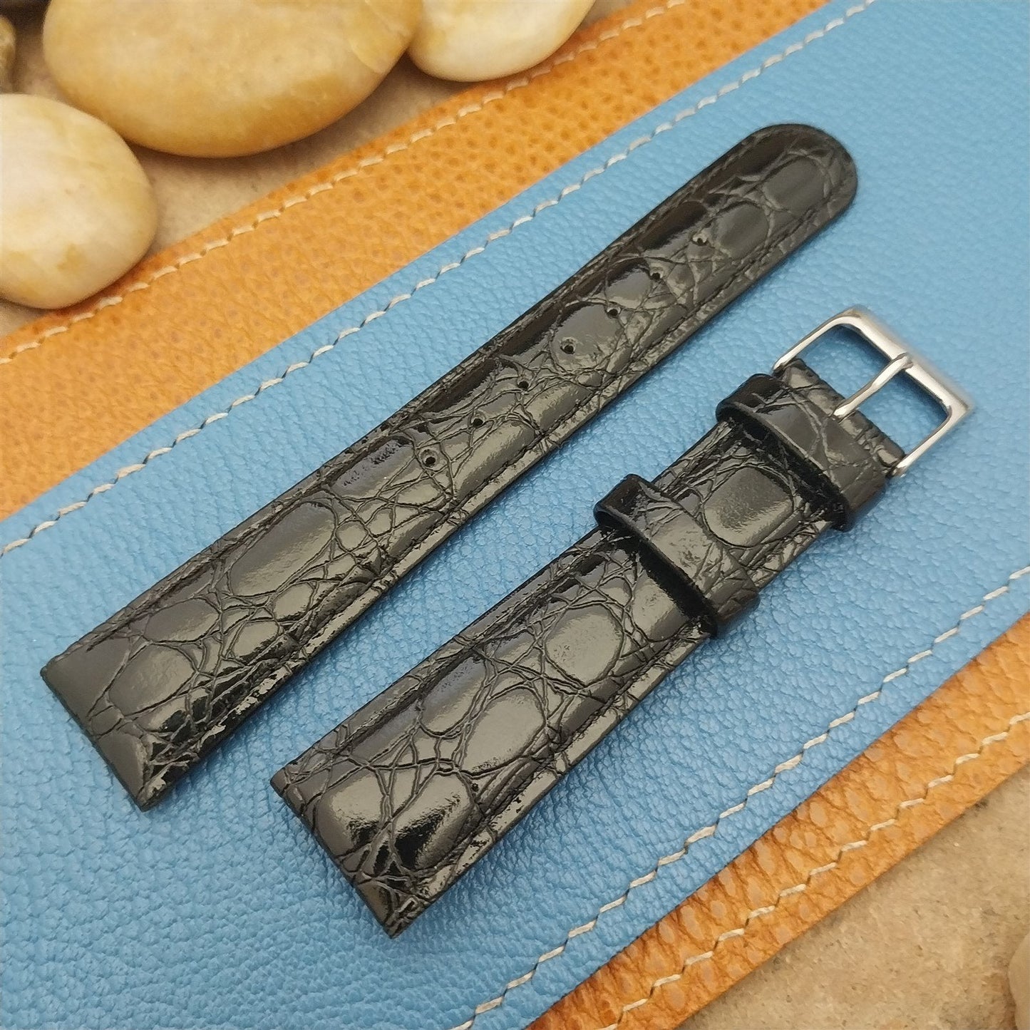 19mm Hadley Roma Tapered Imitation Crocodile Leather Unused Vintage Watch Band