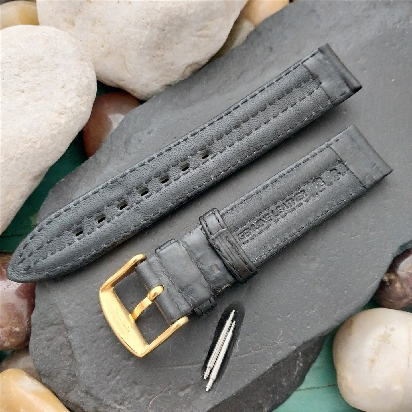 Hadley Roma 18mm Black Padded Ridge Leather Unused Vintage Watch Band