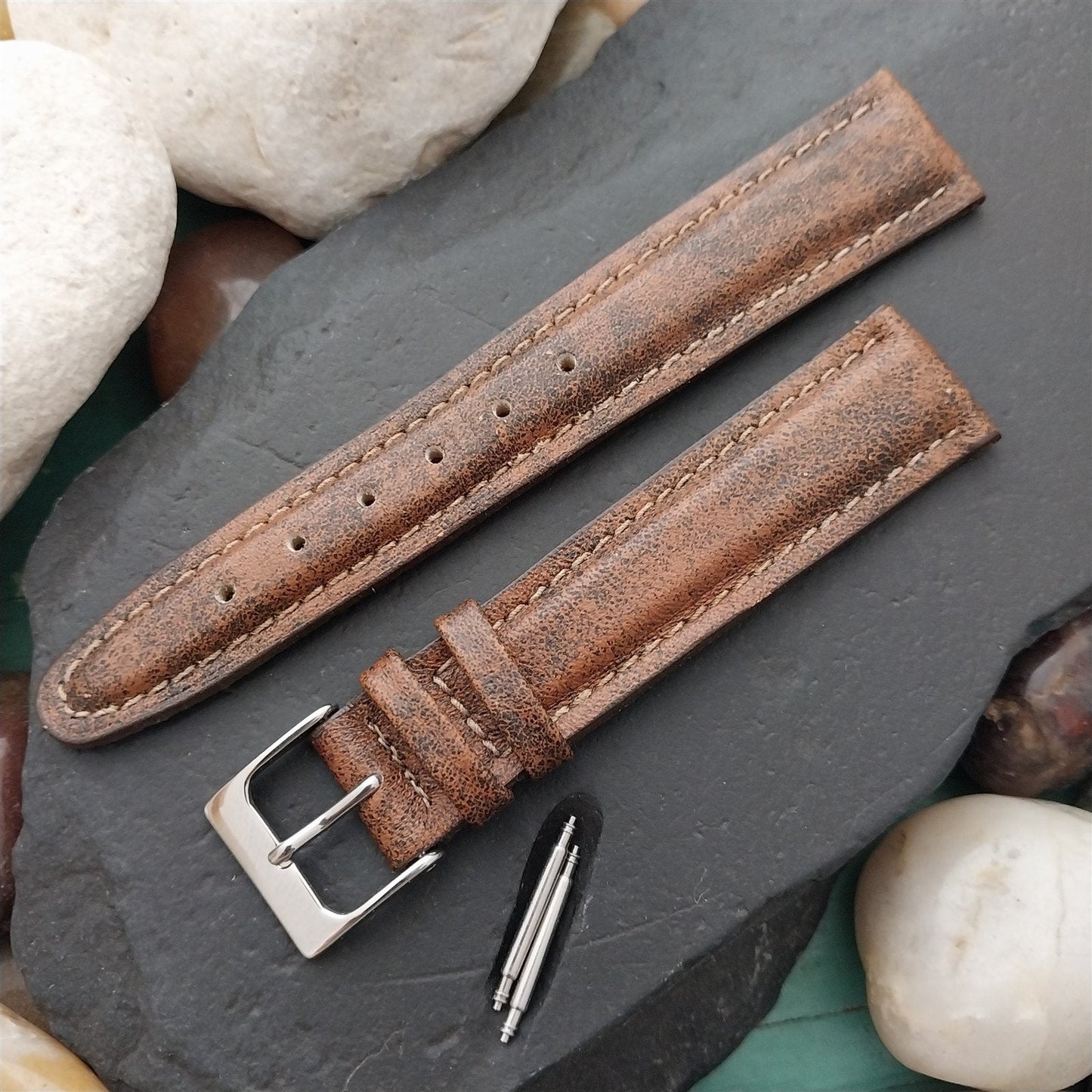 18mm Hadley Roma USA Tapered Weathered Leather 18/16 Unused Vintage Watch Band