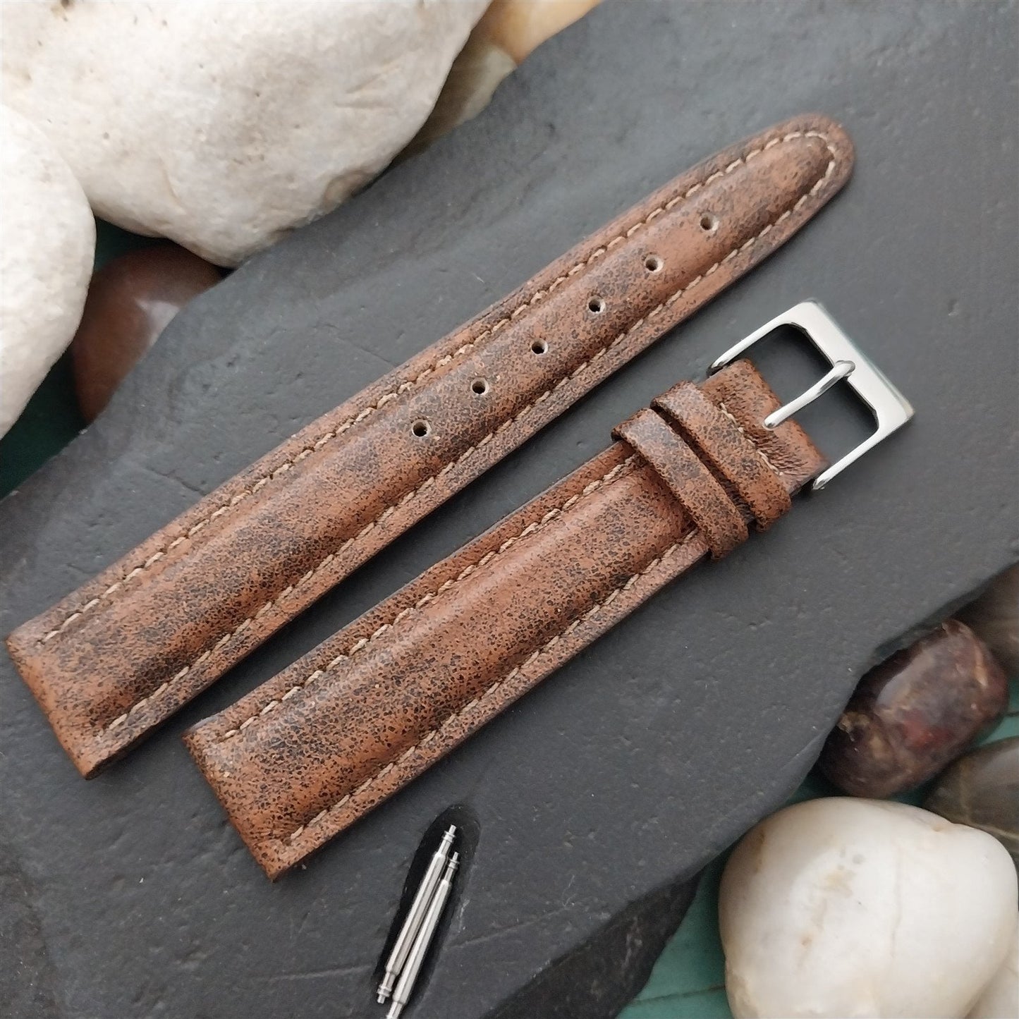 18mm Hadley Roma USA Tapered Weathered Leather 18/16 Unused Vintage Watch Band