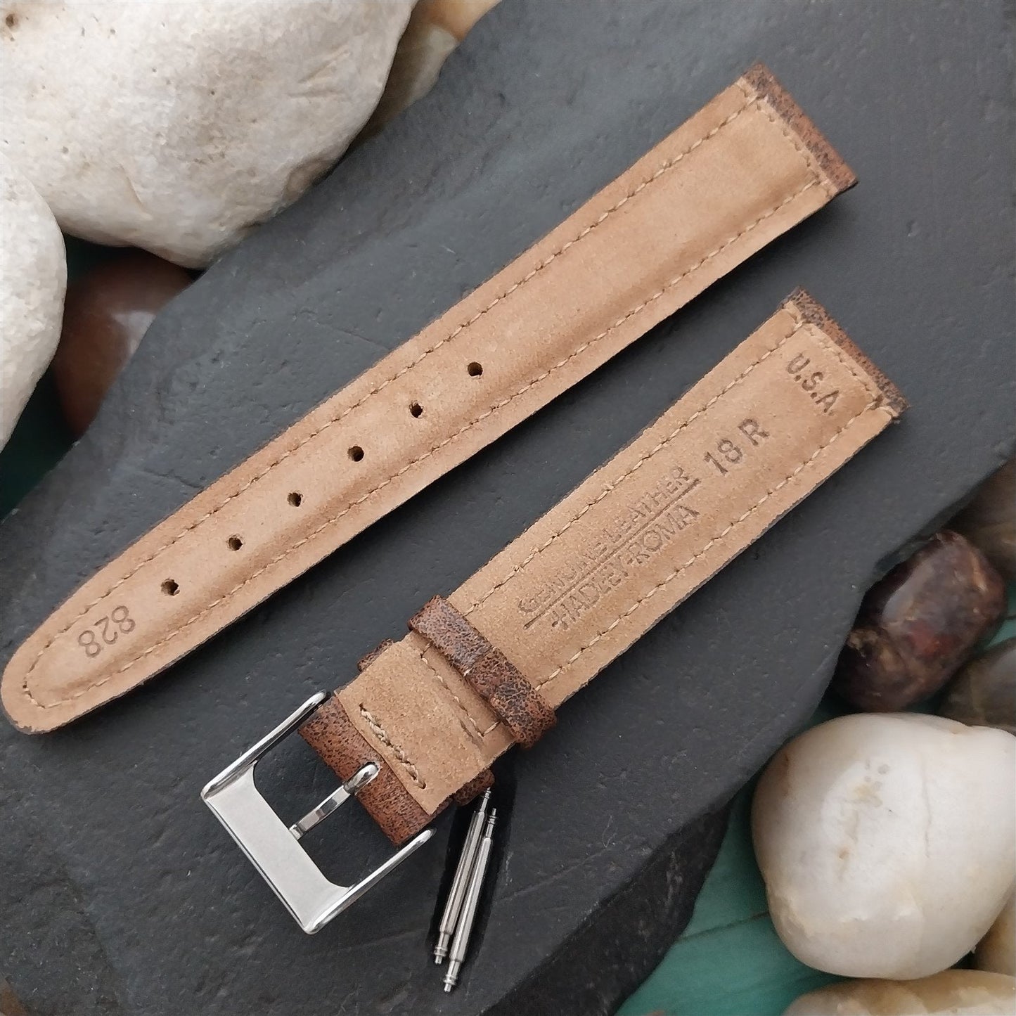 18mm Hadley Roma USA Tapered Weathered Leather 18/16 Unused Vintage Watch Band