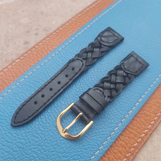 16mm Hadley Roma Black Braided Leather nos Unused Vintage Watch Band