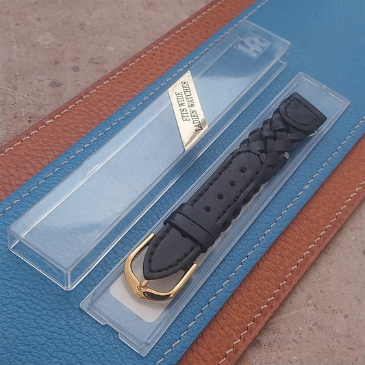 16mm Hadley Roma Black Braided Leather nos Unused Vintage Watch Band