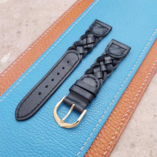 18mm Hadley Roma Black Braided Leather Unused nos Vintage Watch Strap