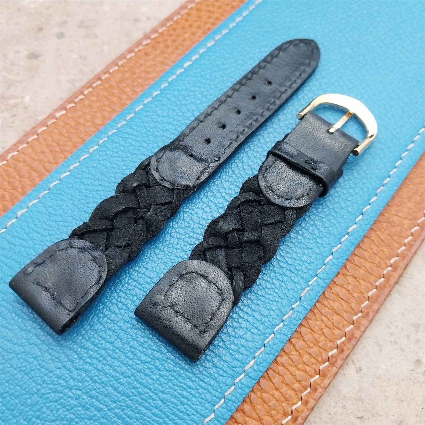 18mm Hadley Roma Black Braided Leather Unused nos Vintage Watch Strap