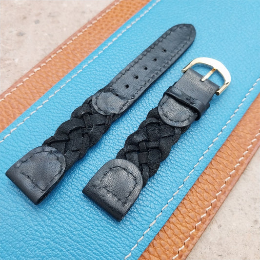 18mm Hadley Roma Black Braided Leather Unused nos Vintage Watch Strap