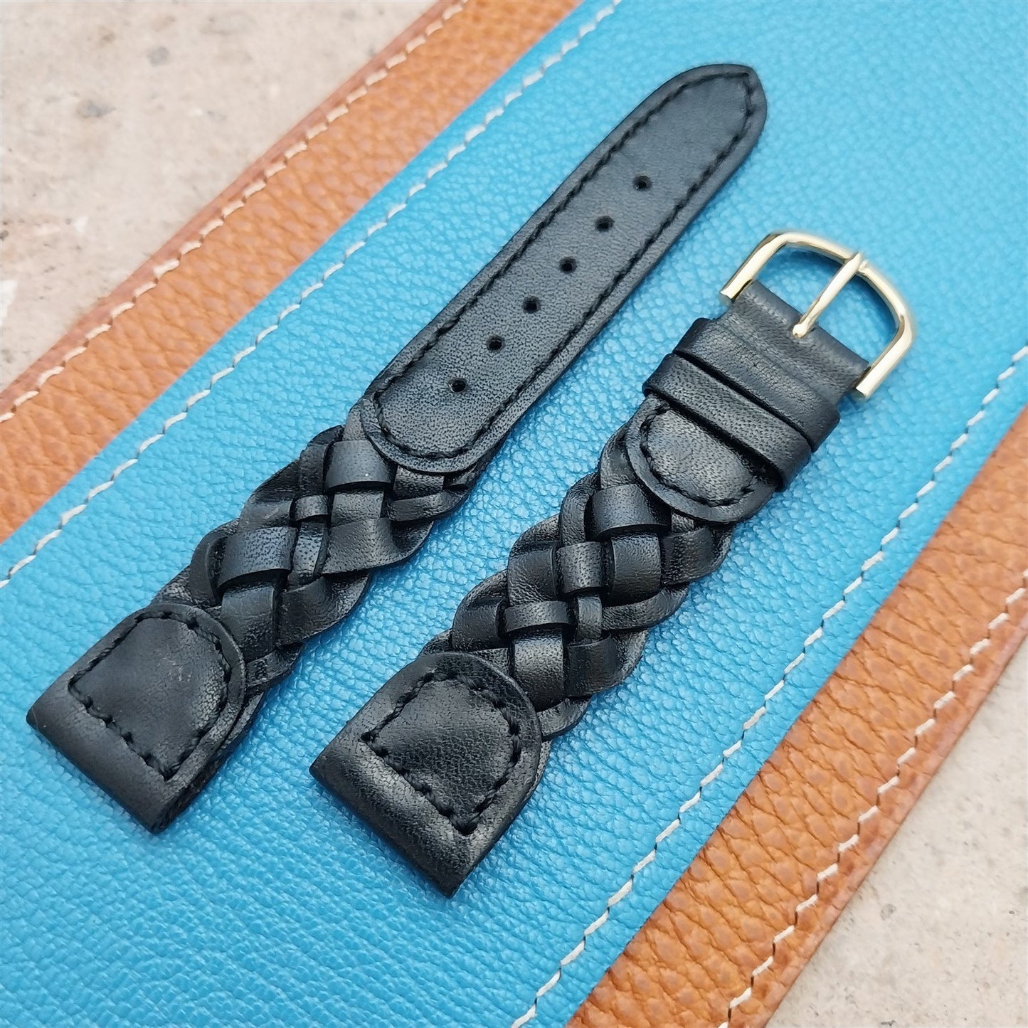 18mm Hadley Roma Black Braided Leather Unused nos Vintage Watch Strap