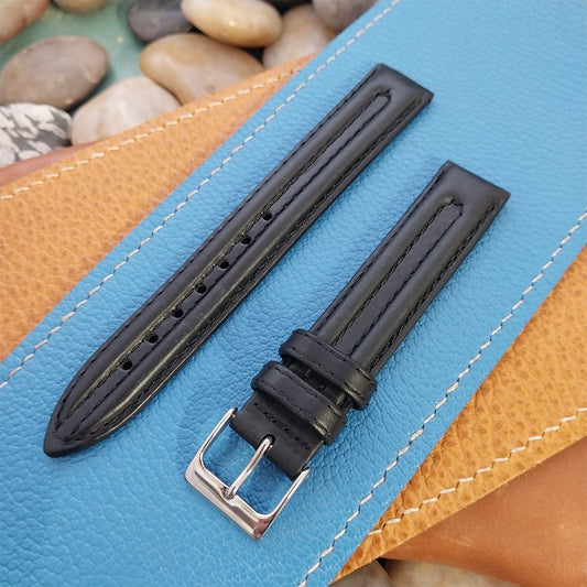 16mm Hadley Roma Black Ridged nos Unused Vintage Watch Band