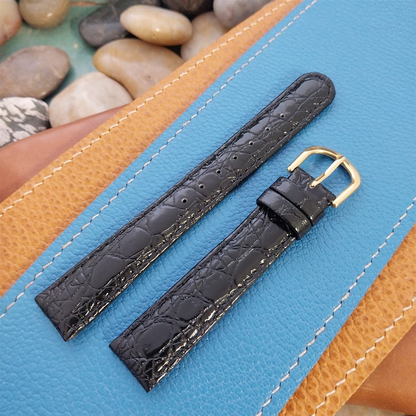 16mm Hadley Roma Black Croc-Grain Leather Ladies nos Unused Vintage Watch Band