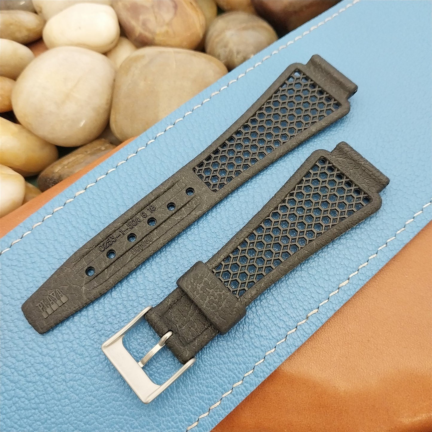 18mm 1970s Skindiver Black Golay Swiss Vintage Watch Band Matte Stainless Buckle