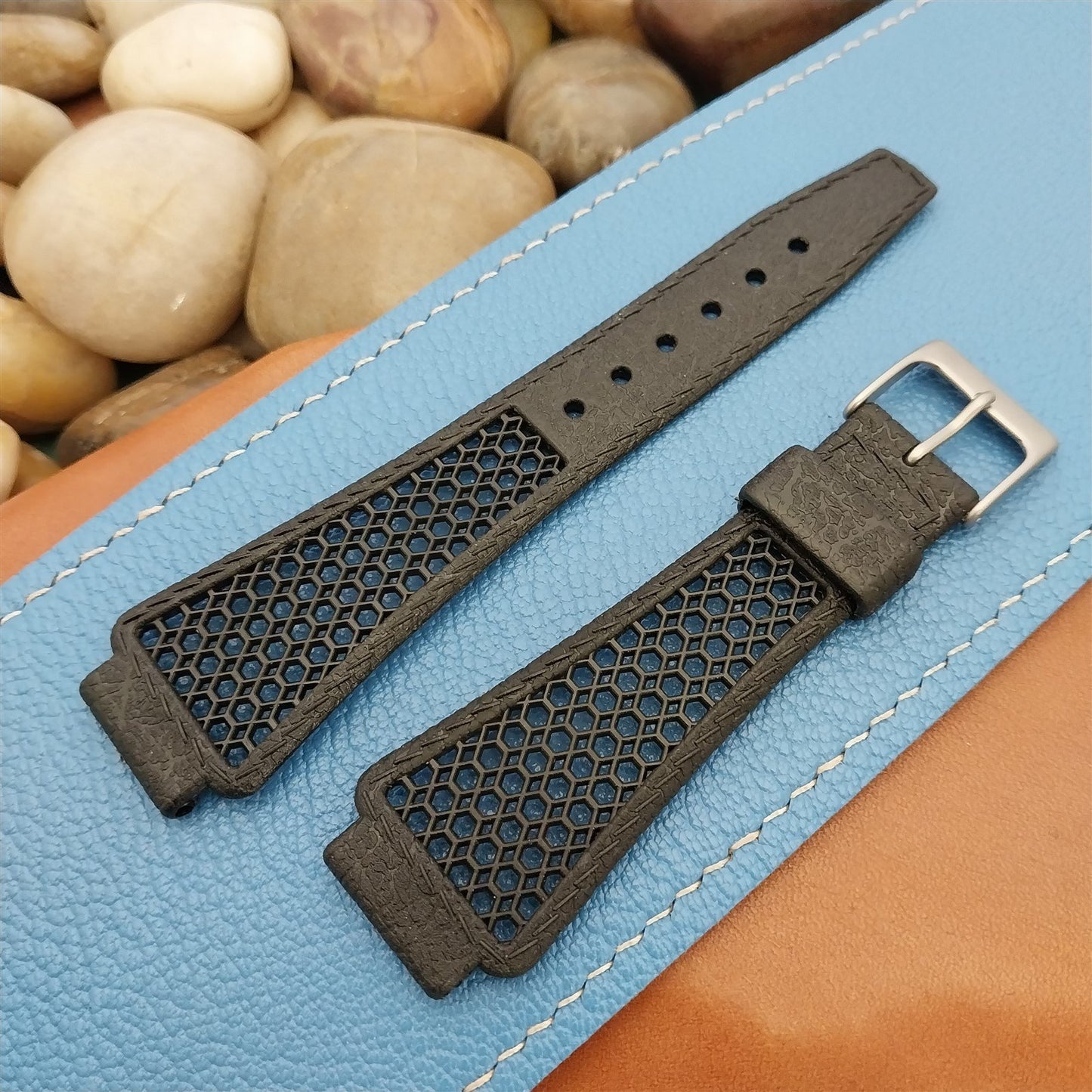 18mm 1970s Skindiver Black Golay Swiss Vintage Watch Band Matte Stainless Buckle