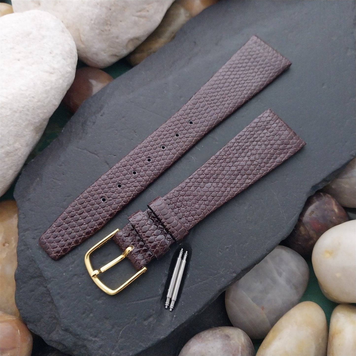 19mm Hadley Roma Brown Lizard-Grain Leather 19/14 Unused Vintage Watch Band