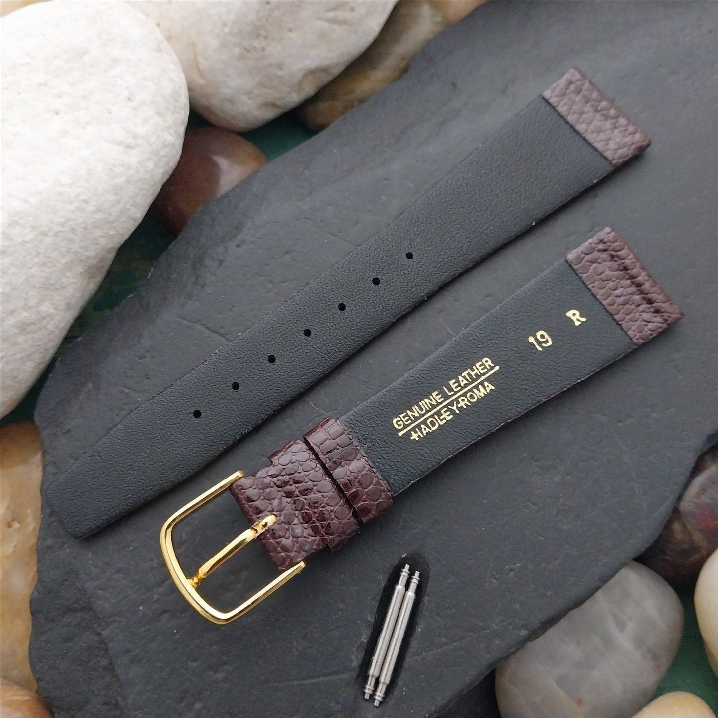 19mm Hadley Roma Brown Lizard-Grain Leather 19/14 Unused Vintage Watch Band