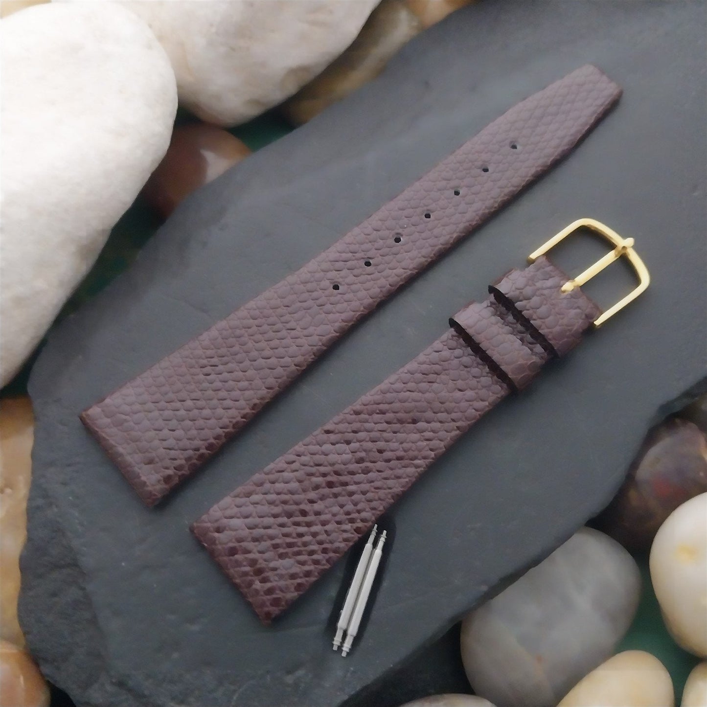 19mm Hadley Roma Brown Lizard-Grain Leather 19/14 Unused Vintage Watch Band