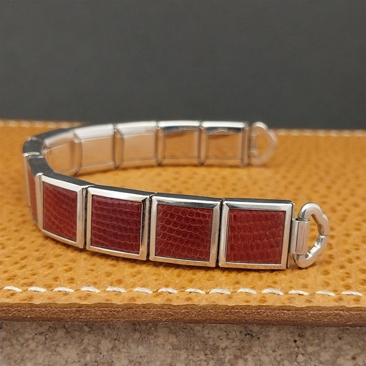 White Gold-Filled & Red Speidel Lizard Links Unused Vintage Cocktail Watch Band