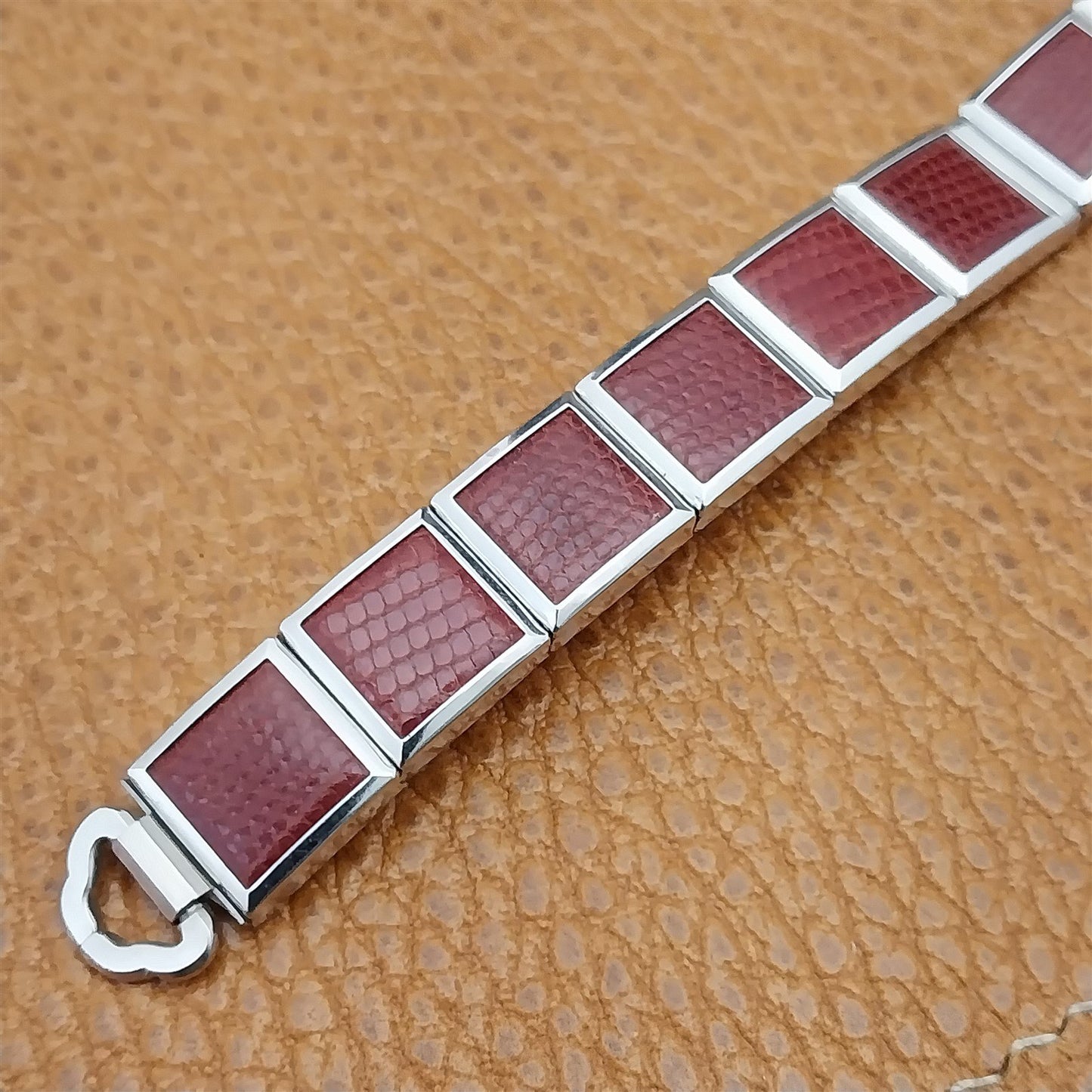 White Gold-Filled & Red Speidel Lizard Links Unused Vintage Cocktail Watch Band