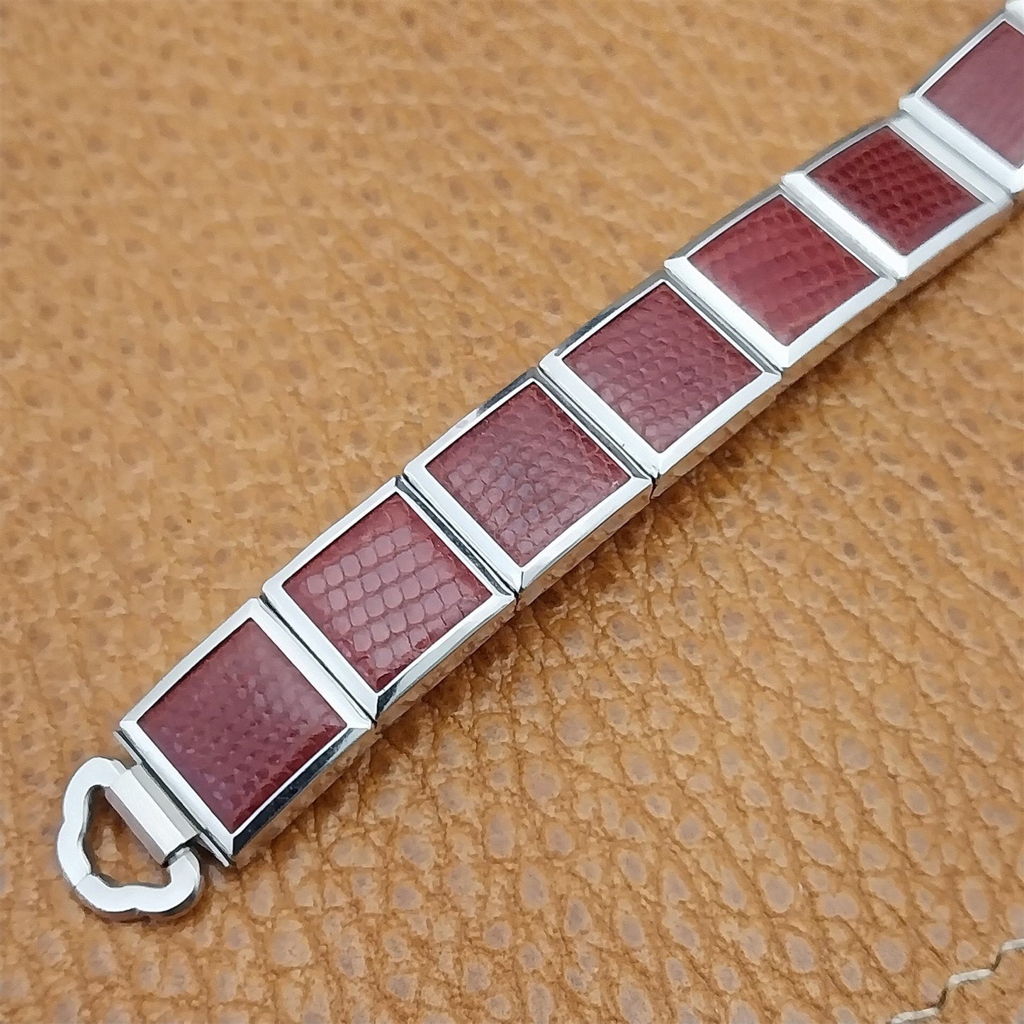 White Gold-Filled & Red Speidel Lizard Links Unused Vintage Coctail Watch Band