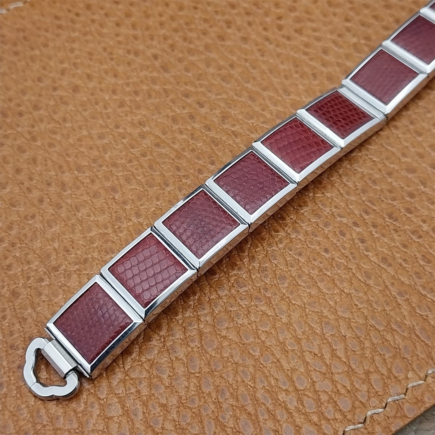 White Gold-Filled & Red Speidel Lizard Links Unused Vintage Cocktail Watch Band