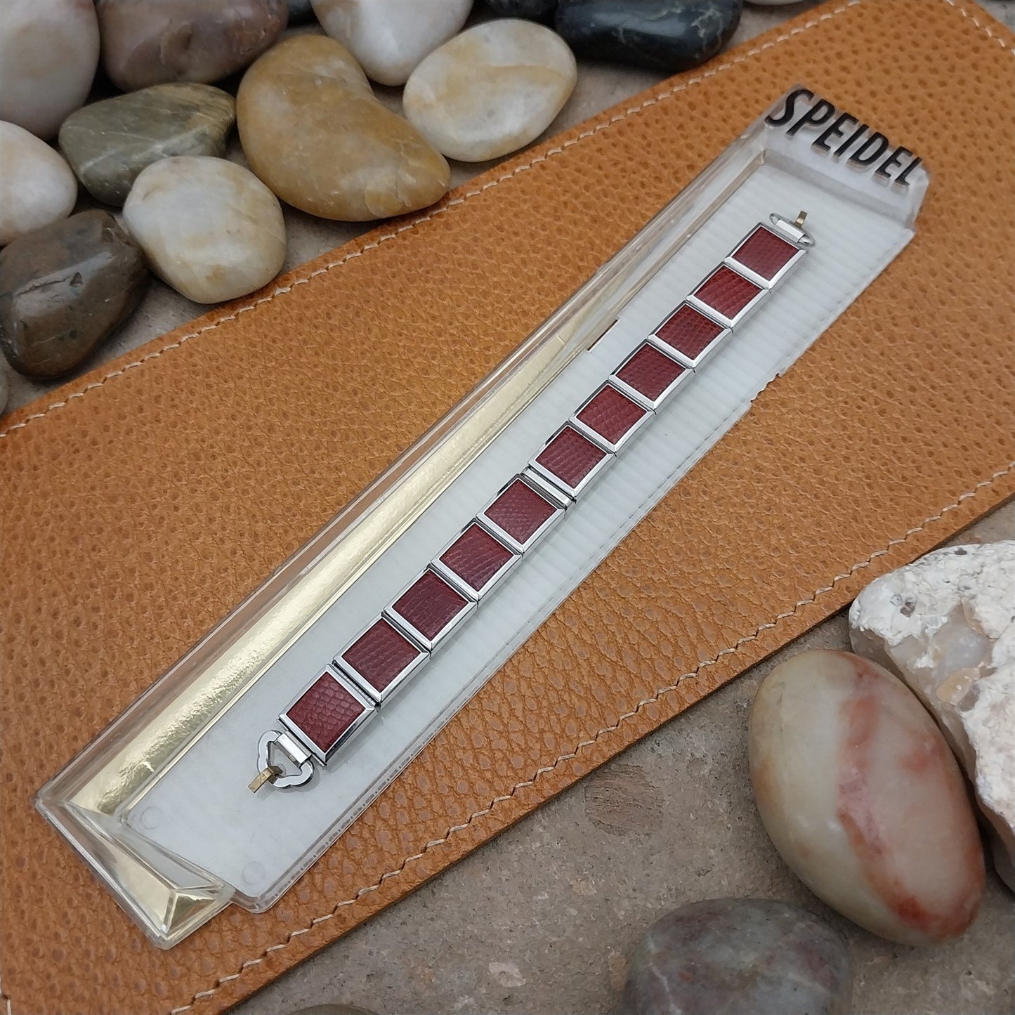 White Gold-Filled & Red Speidel Lizard Links Unused Vintage Cocktail Watch Band