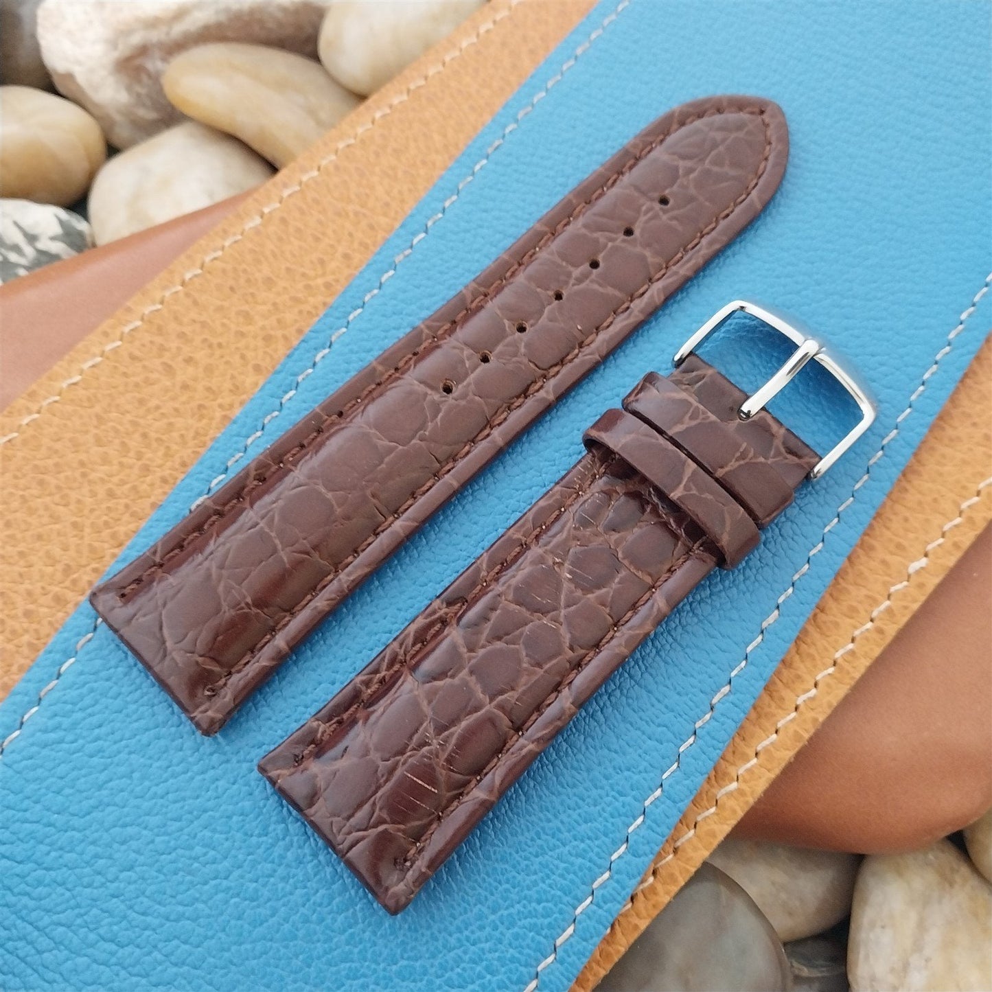 24mm Hadley Roma Brown Alligator Grain Leather Tapered 24/22 Unused Watch Band