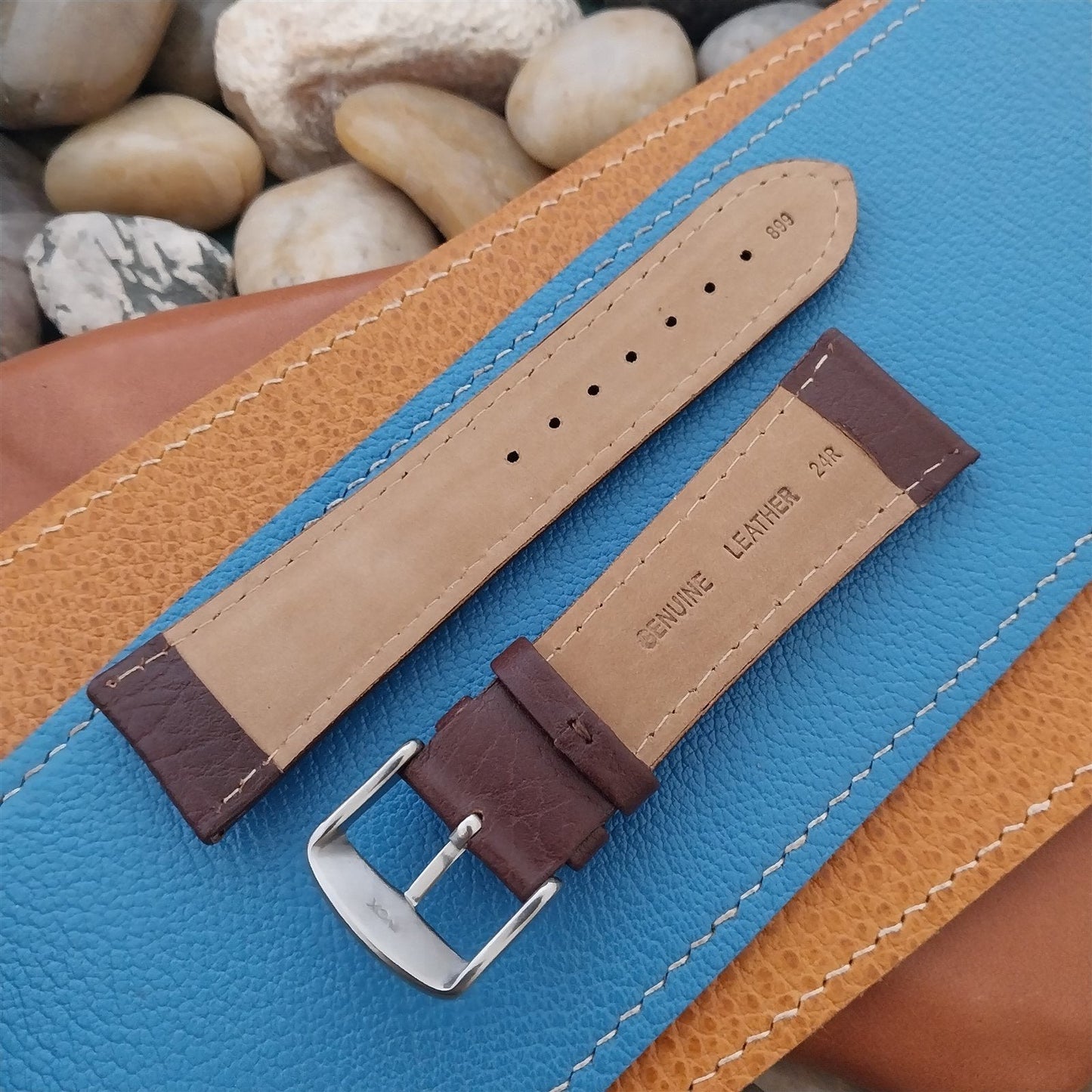 24mm Hadley Roma Brown Grain Leather Tapered 24/20 Unused Watch Band