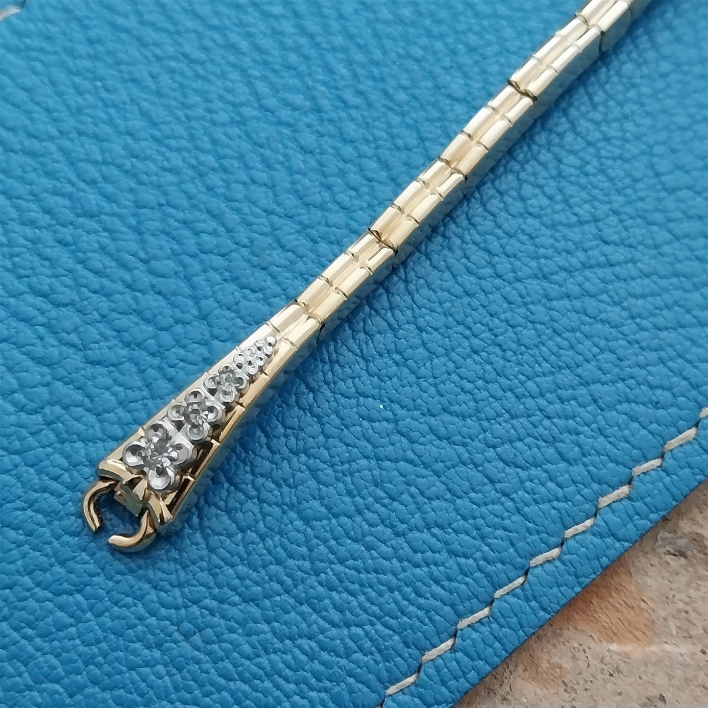 Ladies White & Yellow Gold-Fill Diamond Adorna 1950s Unused Vintage Watch Band