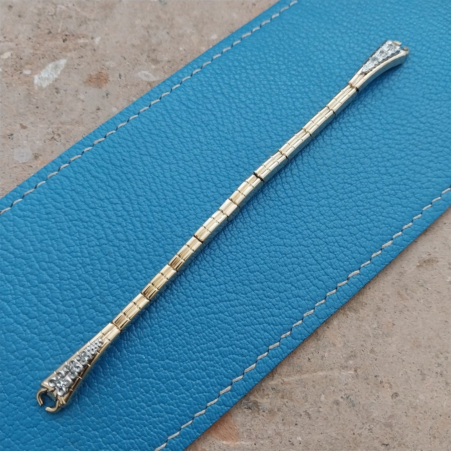 Ladies White & Yellow Gold-Fill Diamond Adorna 1950s Unused Vintage Watch Band