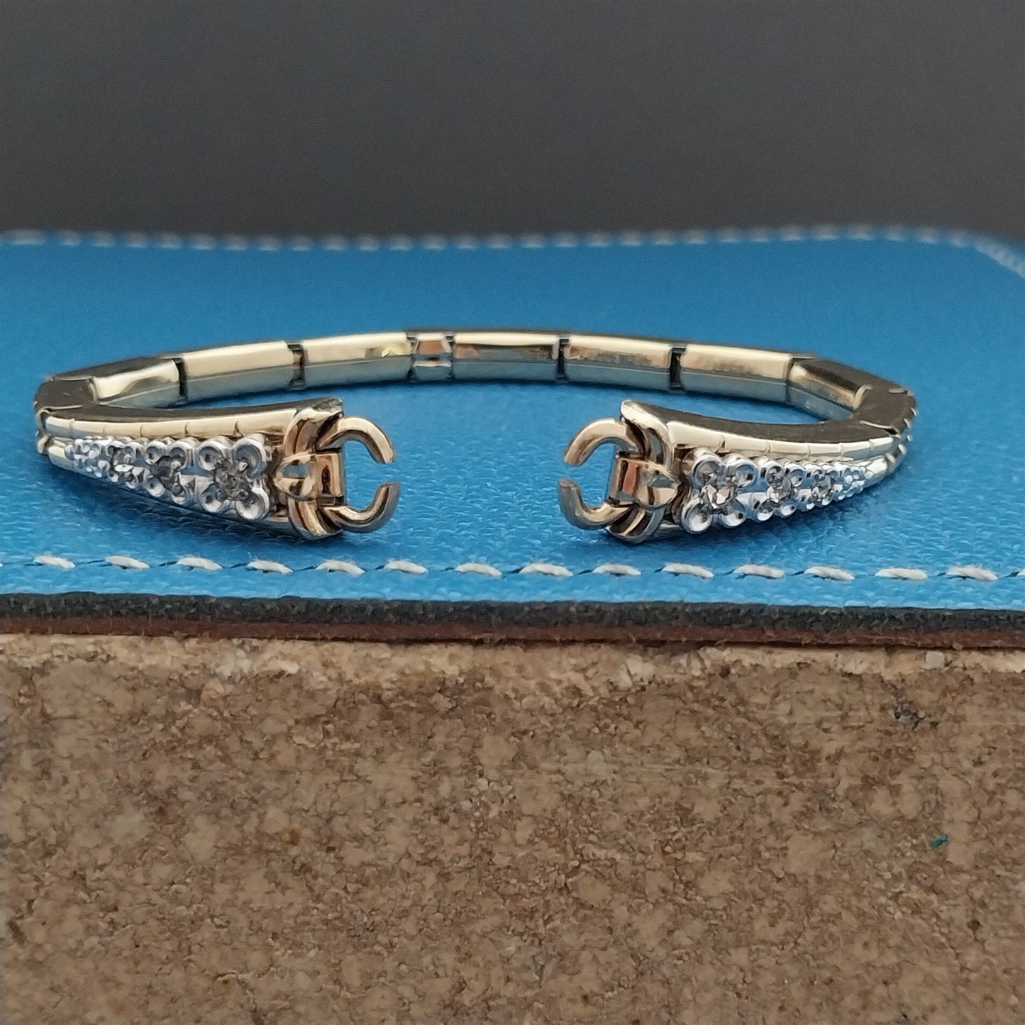 Ladies White & Yellow Gold-Fill Diamond Adorna 1950s Unused Vintage Watch Band