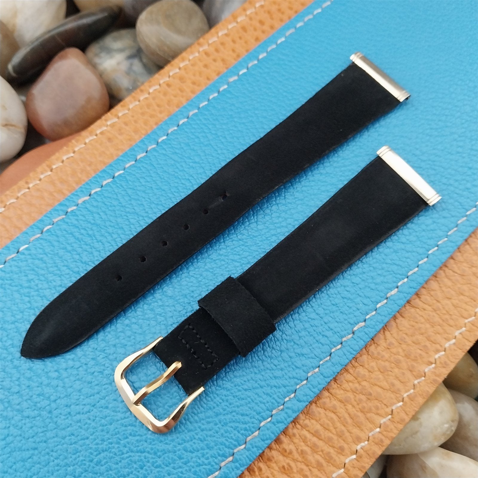 19mm 18mm Kreisler Suede Strap & Gold-Fill Ends 1960s Unused Vintage Watch Band