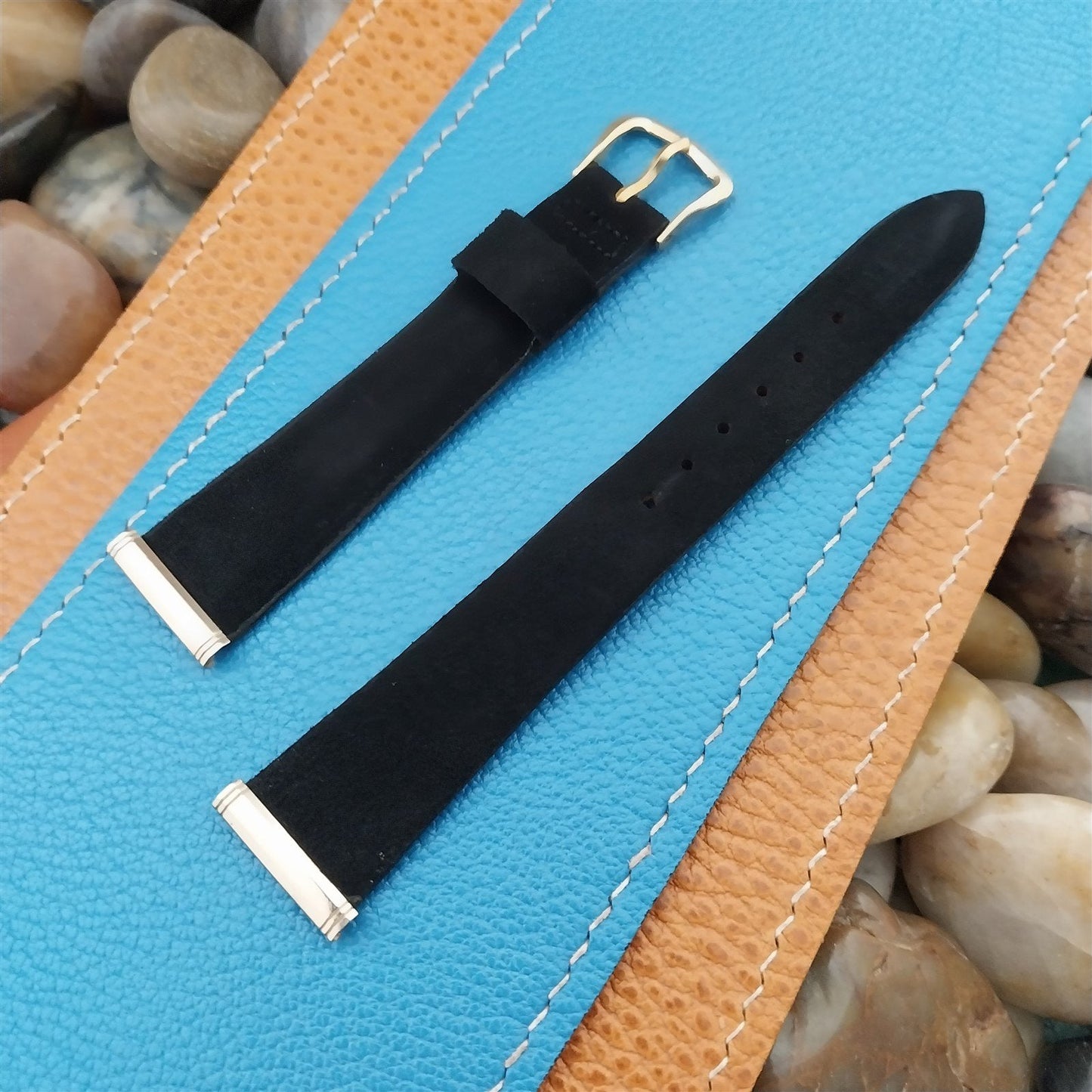 19mm 18mm Kreisler Suede Strap & Gold-Fill Ends 1960s Unused Vintage Watch Band